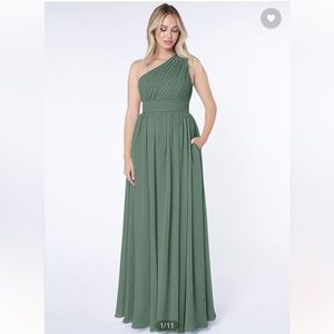 {Azazie} Molly One-Shoulder Green Dress